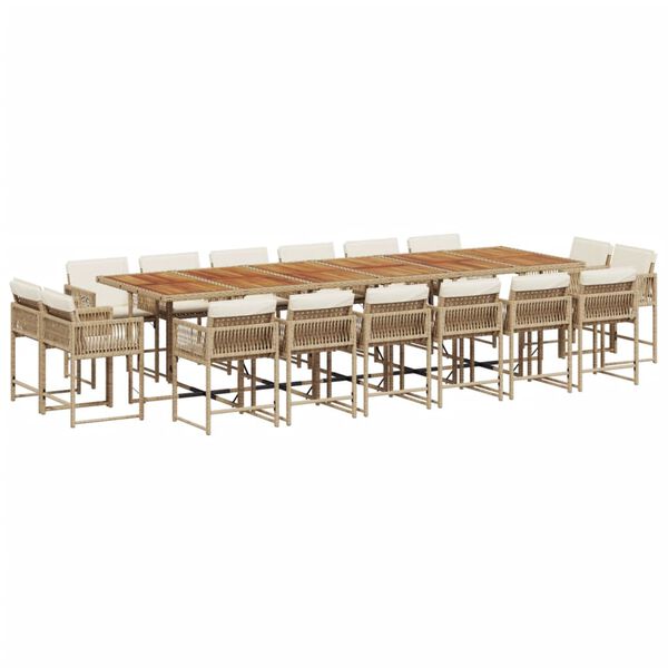vidaXL Ensemble &agrave; manger de jardin et coussins 17 pcs beige
