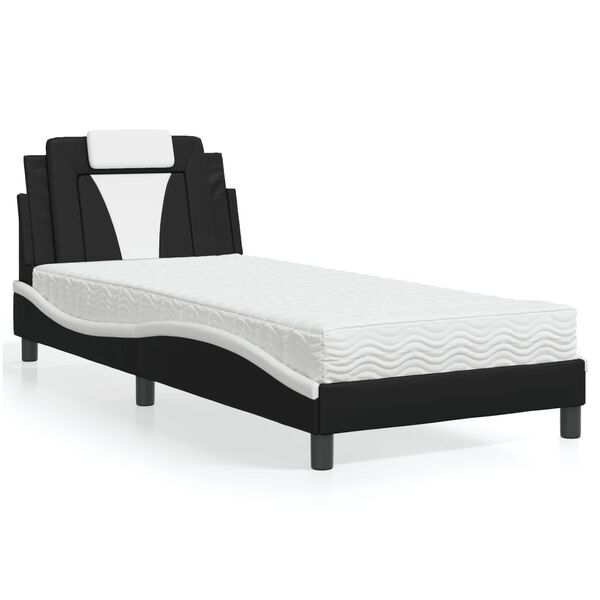 vidaXL Lit Viana avec matelas noir et blanc 90x190 cm similicuir