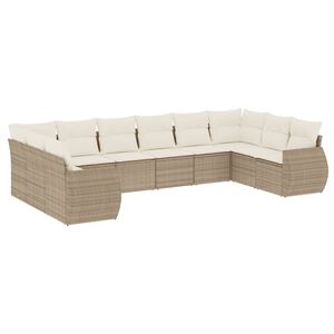 vidaXL Salon de jardin avec coussins 10 pcs beige r&eacute;sine tress&eacute;e