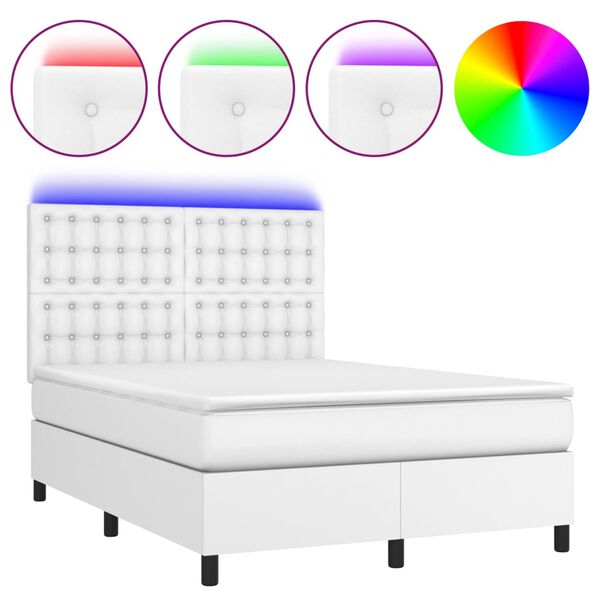 vidaXL Sommier &agrave; lattes de lit avec matelas et LED Blanc 140x200 cm