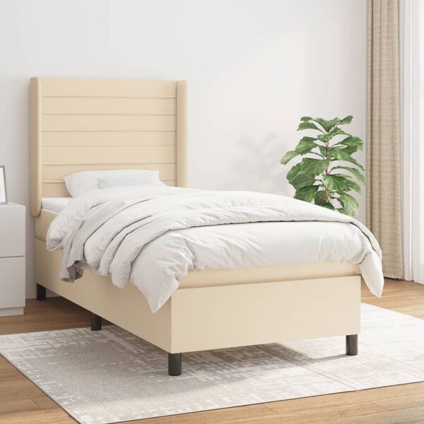 vidaXL Sommier &agrave; lattes de lit avec matelas Cr&egrave;me 90x200 cm Tissu