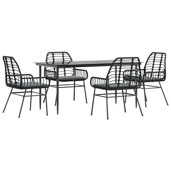 vidaXL Ensemble &agrave; manger de jardin et coussins 5 pcs noir rotin verre