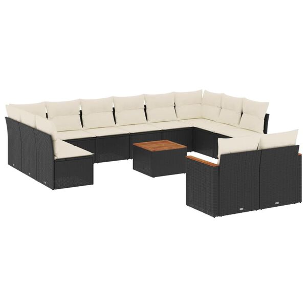 vidaXL Salon de jardin avec coussins 13 pcs noir r&eacute;sine tress&eacute;e