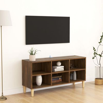 vidaXL Meuble TV avec pieds en bois massif Chêne marron 103,5x30x50 cm