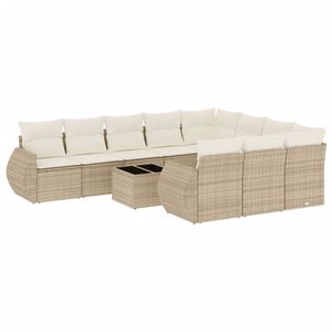vidaXL Salon de jardin 11 pcs avec coussins beige r&eacute;sine tress&eacute;e