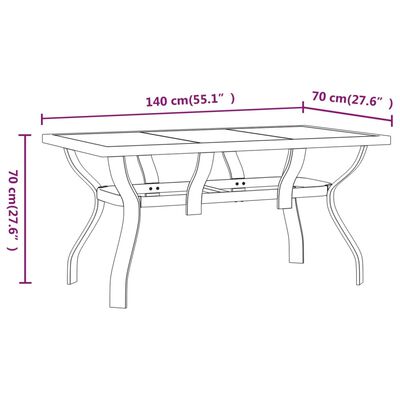 vidaXL Table de jardin Marron et noir 140x70x70 cm Acier et verre