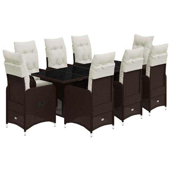 vidaXL Ensemble de bistro de jardin 9 pcs coussins marron poly rotin