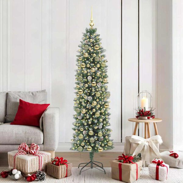 vidaXL Arbre de No&euml;l artificiel slim avec 300 LED Vert et blanc 180 cm