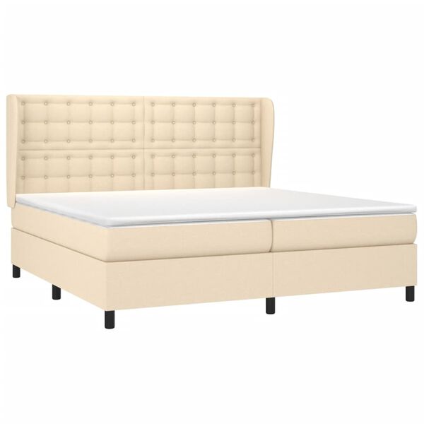vidaXL Sommier &agrave; lattes de lit avec matelas Cr&egrave;me 200x200 cm Tissu