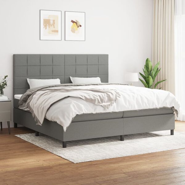 vidaXL Sommier &agrave; lattes de lit avec matelas Gris fonc&eacute; 200x200cm Tissu