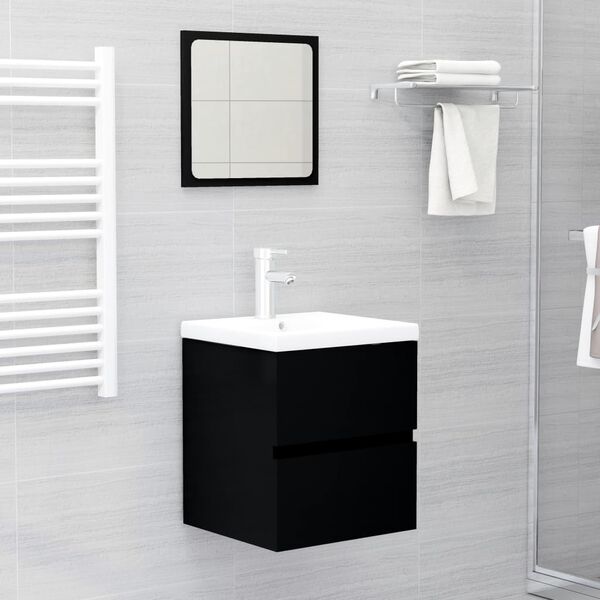 vidaXL Ensemble de meubles de salle de bain Noir Agglom&eacute;r&eacute;