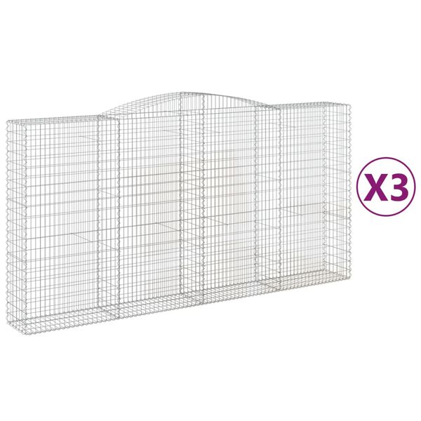 vidaXL Paniers à gabions arqués 3 pcs 400x50x200/220 cm Fer galvanisé