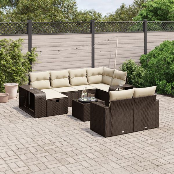 vidaXL Salon de jardin et coussins 11 pcs marron r&eacute;sine tress&eacute;e