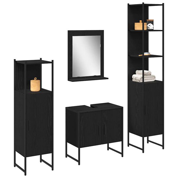 vidaXL Ensemble de mobilier de salle de bain avec &eacute;tag&egrave;re 4 pcs Noir