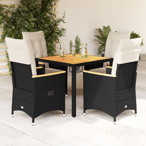 vidaXL Ensemble &agrave; manger de jardin coussins 5pcs Noir R&eacute;sine tress&eacute;e