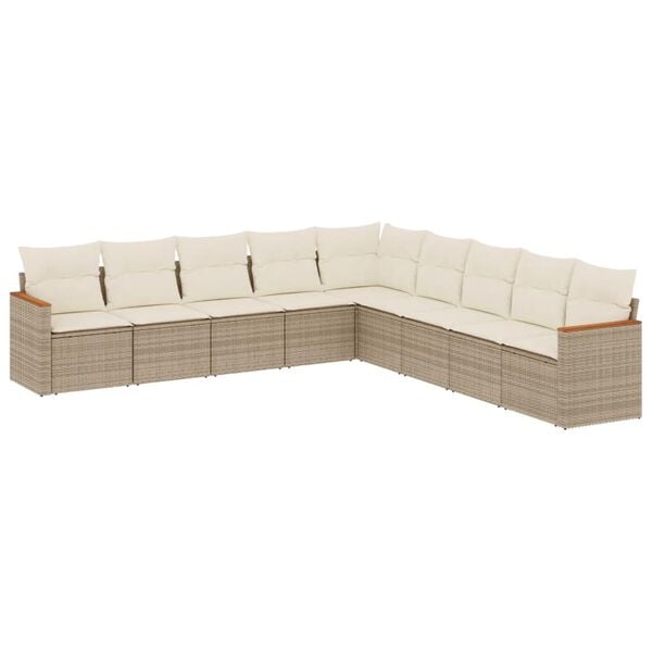 vidaXL Salon de jardin avec coussins 9 pcs beige r&eacute;sine tress&eacute;e