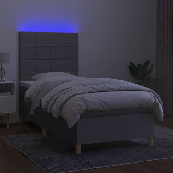 vidaXL Sommier &agrave; lattes de lit et matelas et LED Gris clair 90x200 cm