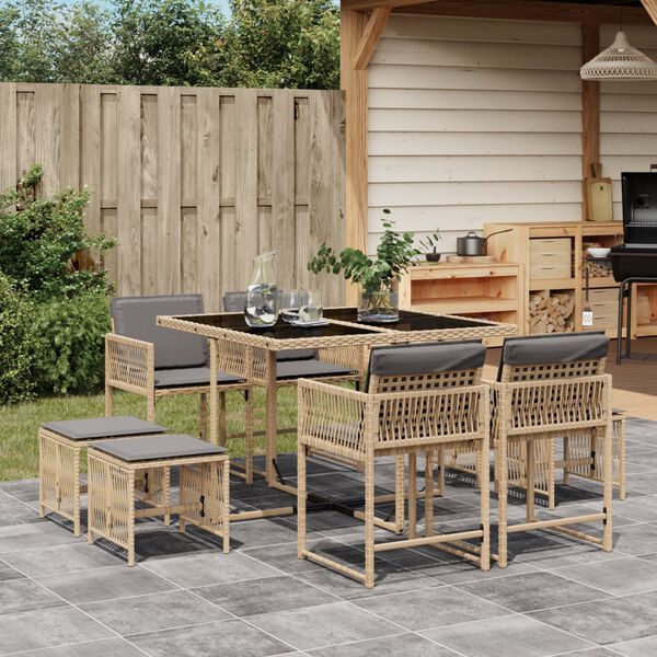 vidaXL Ensemble &agrave; manger de jardin et coussins 9 pcs m&eacute;lange beige