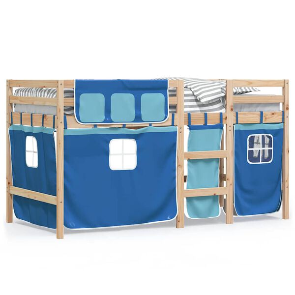 vidaXL Lit mezzanine enfants avec rideaux sans matelas bleu 90x200cm