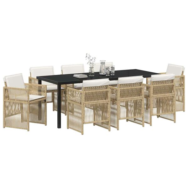 vidaXL Ensemble de salle &agrave; manger pour jardin 9 pcs Beige
