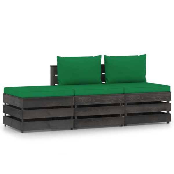vidaXL Salon de jardin 3 pcs avec coussins Bois impr&eacute;gn&eacute; de gris