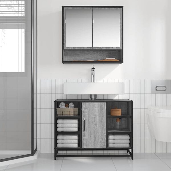 vidaXL Armoire lavabo de salle de bain sonoma gris bois d'ing&eacute;nierie