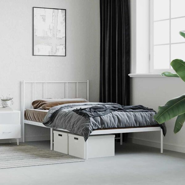 vidaXL Cadre de lit m&eacute;tal sans matelas avec t&ecirc;te de lit blanc 80x200cm