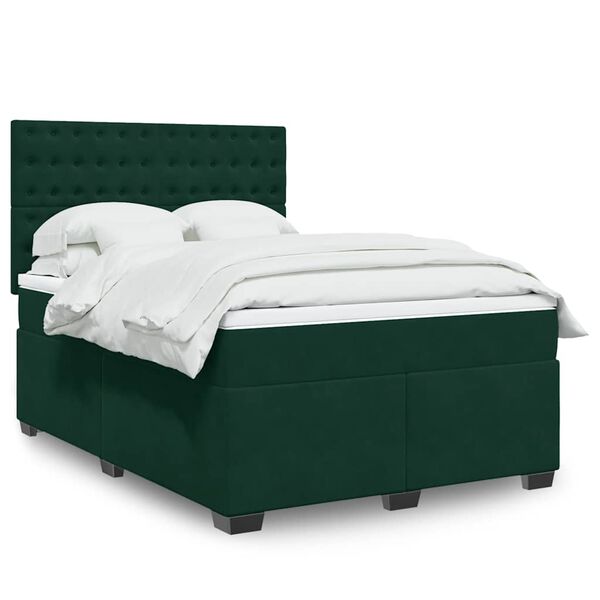 vidaXL Sommier &agrave; lattes de lit et matelas Vert fonc&eacute; 160x200cm Velours