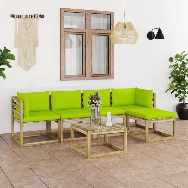 vidaXL Salon de jardin 6 pcs avec coussins bois de pin impr&eacute;gn&eacute;