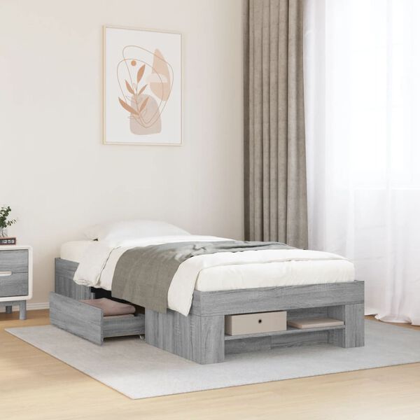 vidaXL Cadre de lit sans matelas sonoma gris 100x200 cm
