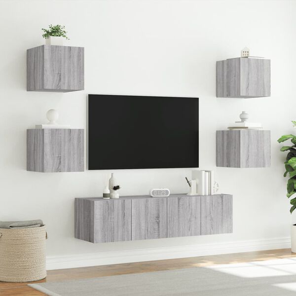vidaXL Unit&eacute;s murales TV avec LED 6 pcs gris sonoma bois d'ing&eacute;nierie