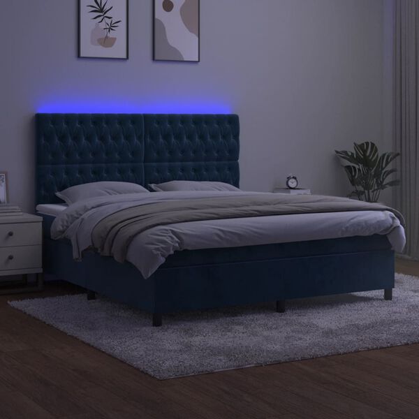 vidaXL Sommier &agrave; lattes de lit matelas et LED Bleu fonc&eacute; 160x200 cm