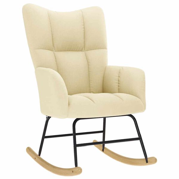 vidaXL Chaise &agrave; bascule avec repose-pied Cr&egrave;me Tissu