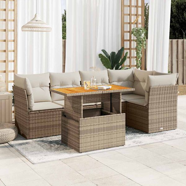vidaXL Salon de jardin avec coussins 6 pcs beige r&eacute;sine tress&eacute;e
