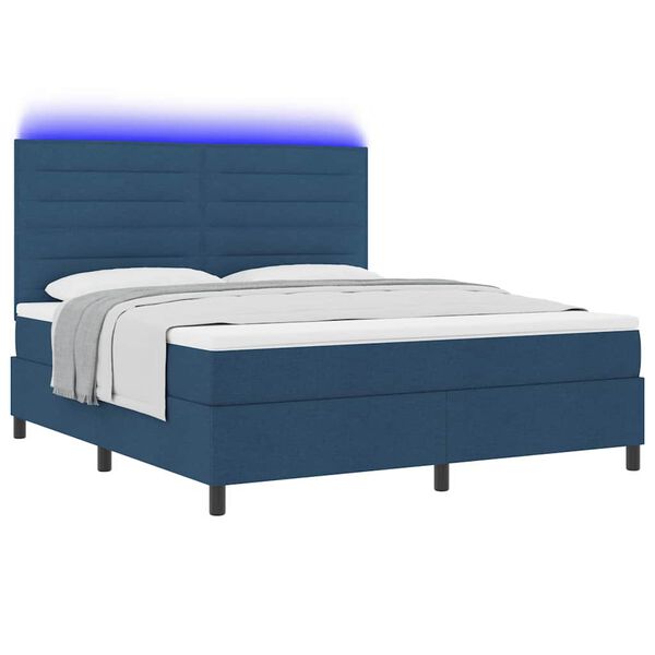 vidaXL Lit &agrave; ressorts avec matelas avec LED Bleu 180 x 200 cm tissu