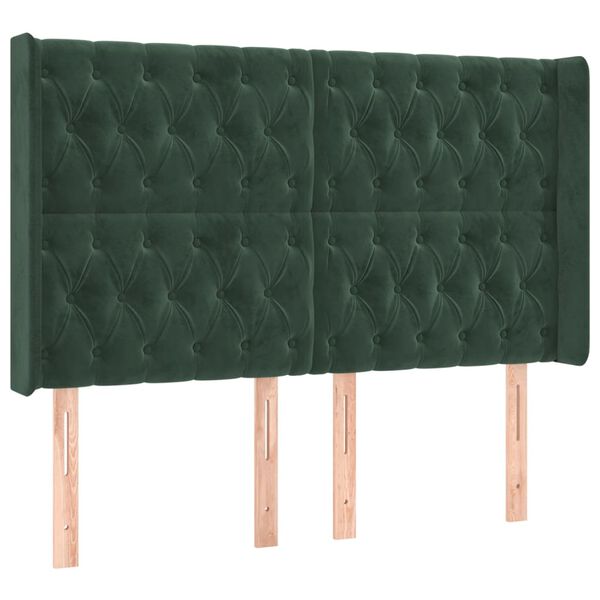 vidaXL T&ecirc;te de lit &agrave; LED Vert fonc&eacute; 147x16x118/128 cm Velours