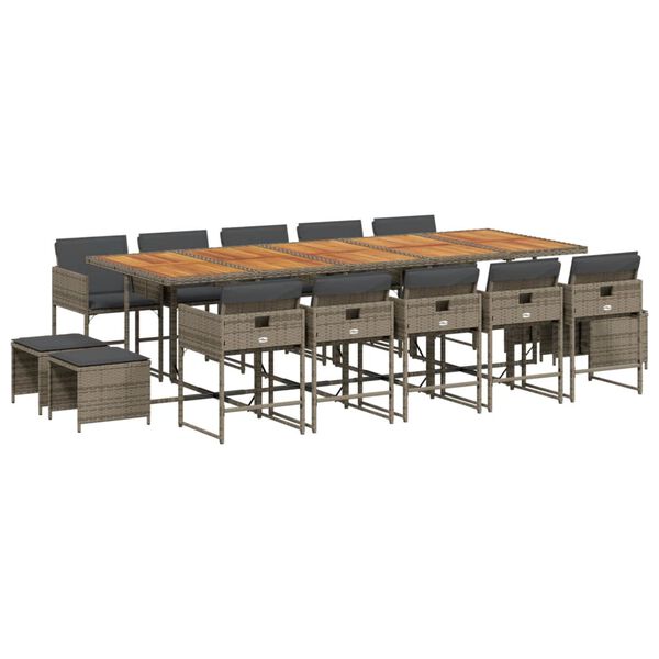 vidaXL Ensemble &agrave; manger de jardin 15 pcs coussins gris r&eacute;sine tress&eacute;e