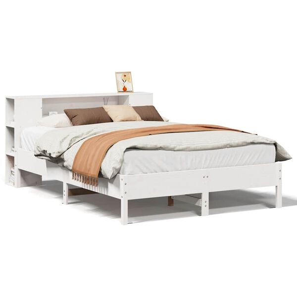 vidaXL Lit biblioth&egrave;que sans matelas blanc 140x190 cm bois pin massif