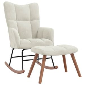 vidaXL Chaise &agrave; bascule avec repose-pied Blanc cr&egrave;me Velours