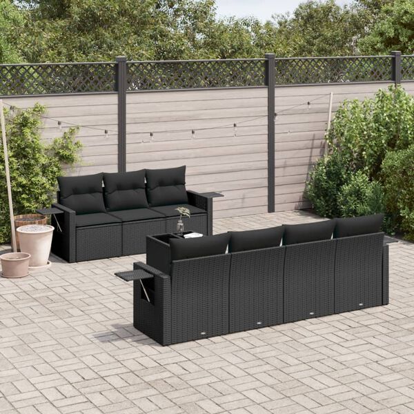 vidaXL Salon de jardin 8 pcs avec coussins noir r&eacute;sine tress&eacute;e