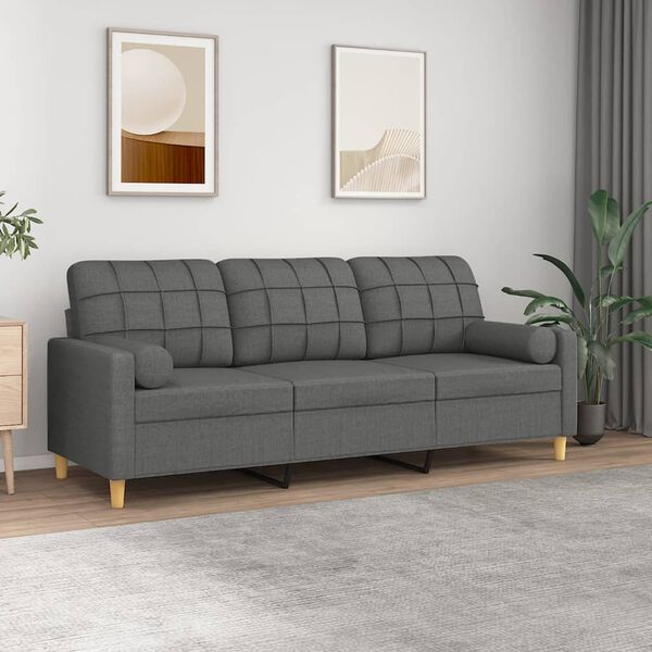 vidaXL Canap&eacute; 3 places avec oreillers gris fonc&eacute; 180 cm tissu