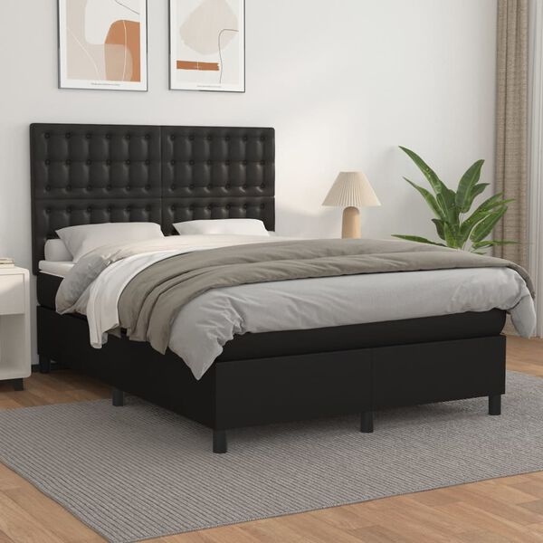 vidaXL Sommier &agrave; lattes de lit avec matelas Noir 140x190 cm Similicuir