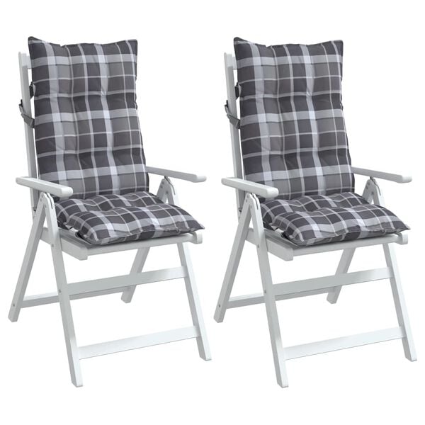 vidaXL Coussins de chaise &agrave; dossier haut lot de 2 motif carreaux gris