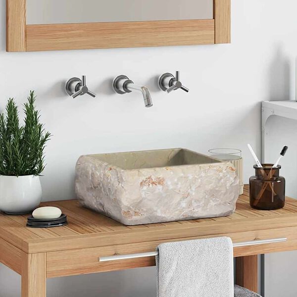 vidaXL Lavabo Cr&egrave;me 30x30x13 cm Marbre