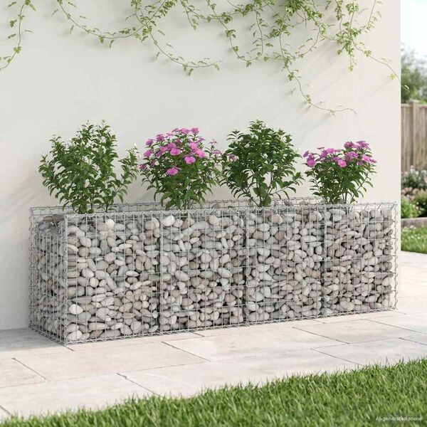 vidaXL Lit sur&eacute;lev&eacute; gabion Argent&eacute; 200 x 50 x 60 cm Acier galvanis&eacute;