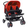 vidaXL Poussette à deux places Acier Rouge et noir