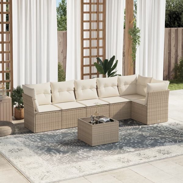 vidaXL Salon de jardin avec coussins 7 pcs beige r&eacute;sine tress&eacute;e