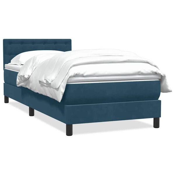 vidaXL Sommier &agrave; lattes de lit et matelas bleu fonc&eacute; 90x220 cm velours