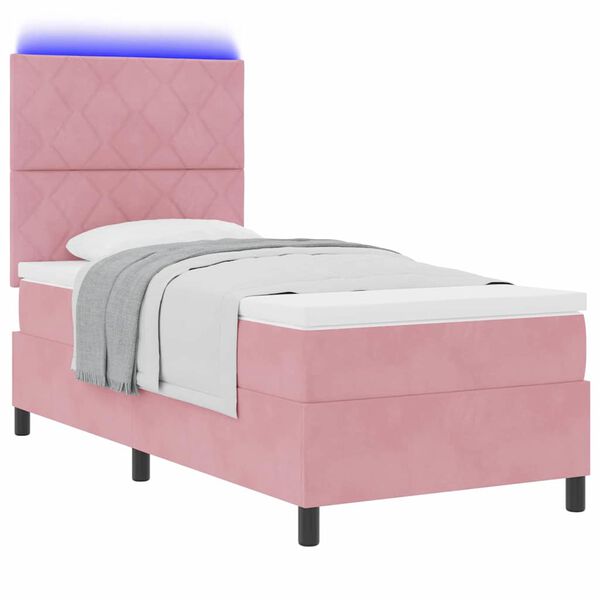 vidaXL Lit &agrave; ressort LED avec matelas Rose 100 x 200 cm tissu