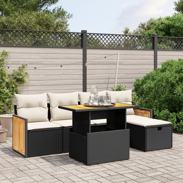 vidaXL Salon de jardin 6 pcs avec coussins noir r&eacute;sine tress&eacute;e